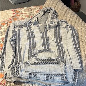 Gray and Navy Striped Hoodie